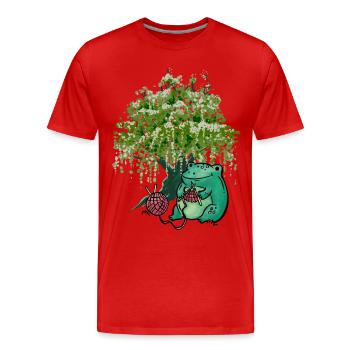 Grenouille tricot à l’aiguille tricot tricot travaux d’aiguille - T-shirt bio Premium Homme - rouge - Devant - Damien (186cm)