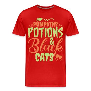 Halloween - Katzen und Zaubertränke - Männer Premium Bio T-Shirt - Rot - Vorne - Damien (186cm)