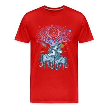 Licornes, Licorne, Chaman, Nature, Forêt, Amérindien - T-shirt bio Premium Homme - rouge - Devant - Damien (186cm)
