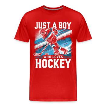 Hockey sur glace, Joueur de hockey sur glace, Garçon - T-shirt bio Premium Homme - rouge - Devant - Damien (186cm)