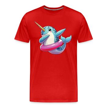 Narwhal, Whale, Sea Creature, Unicorn, Ocean - Men's Premium Organic T-Shirt - red - Front - Damien (186cm)
