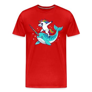 Narwhal, Unicorn, Whale, Sea Creature, Dabbing - Men's Premium Organic T-Shirt - red - Front - Damien (186cm)