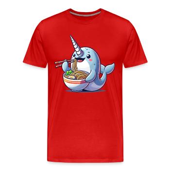 Narwhal, Ramen, Whale, Sea Creature, Unicorn - Men's Premium Organic T-Shirt - red - Front - Damien (186cm)