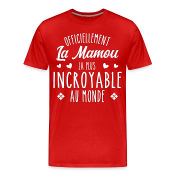 Officiellement La Mamou Incroyable - T-shirt bio Premium Homme - rouge - Devant - Damien (186cm)