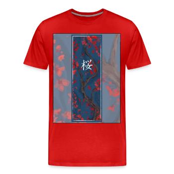 Sakura Sumi-e Kanji Foncé - T-shirt bio Premium Homme - rouge - Devant - Damien (186cm)