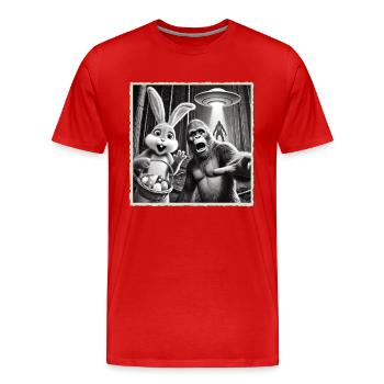 Pâques, Lapin de Pâques drôle, Lapin Selfie Fête de Pâques - T-shirt bio Premium Homme - rouge - Devant - Damien (186cm)