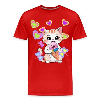 Kind Kinder Kleinkinder Baby Katze Katzen Eiskrem - Männer Premium Bio T-Shirt - Rot - Vorne - Damien (186cm)