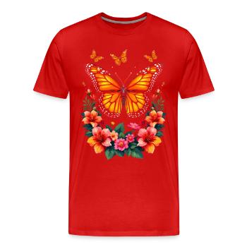 Schmetterling, Monarch, Blumen, Entomologe - Männer Premium Bio T-Shirt - Rot - Vorne - Damien (186cm)