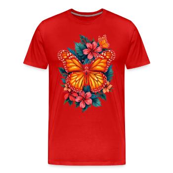 Schmetterling, Monarch, Blumen, Entomologe - Männer Premium Bio T-Shirt - Rot - Vorne - Damien (186cm)