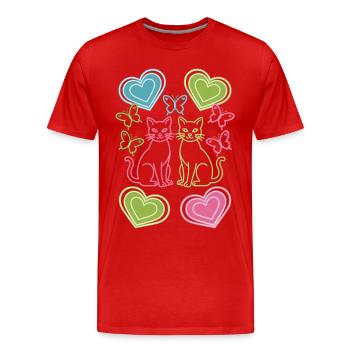 Chat, Chats, Papillon, Printemps, Années 80, Années 90 - T-shirt bio Premium Homme - rouge - Devant - Damien (186cm)