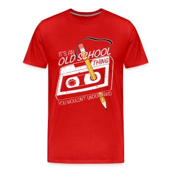 Design Funny Generation 70 80, Audiokassette - Männer Premium Bio T-Shirt - Rot - Vorne - Damien (186cm)