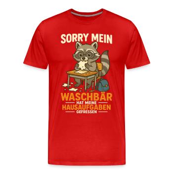 Waschbär Wasserschwein Hausaufgaben Lustig - Männer Premium Bio T-Shirt - Rot - Vorne - Damien (186cm)