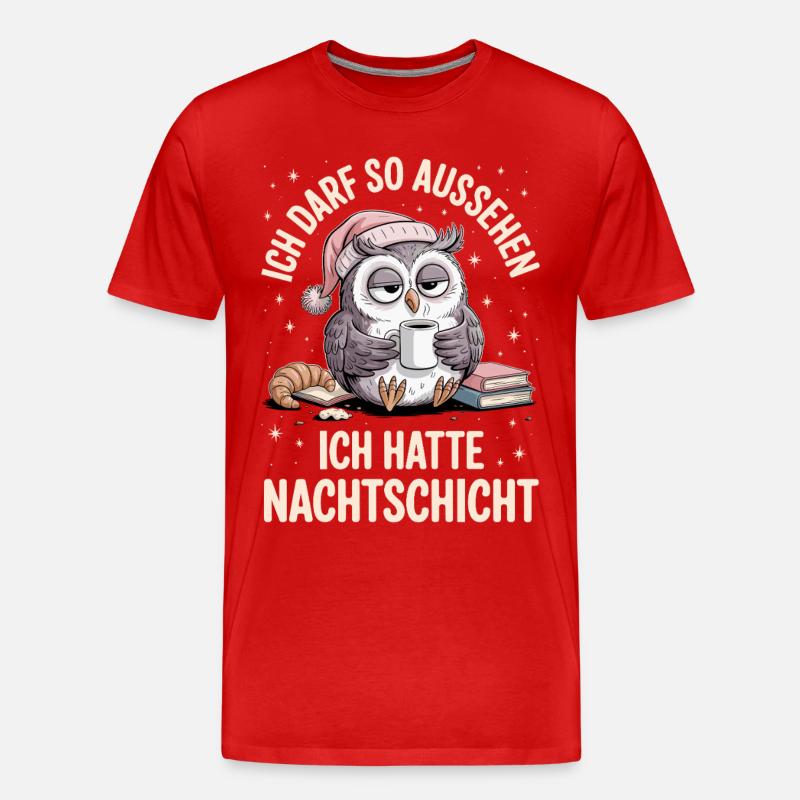 Nachtschicht Nachtdienst Krankenschwester Eule - Männer Premium Bio T-Shirt - Rot