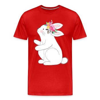 Kleine Hase mit Blumen - Männer Premium Bio T-Shirt - Rot - Vorne - Damien (186cm)