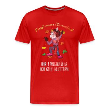Einhorn Alpineklettern Bouldern Damen Klettern - Männer Premium Bio T-Shirt - Rot - Vorne - Damien (186cm)