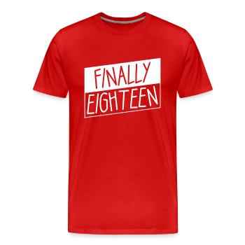 18 et enfin 18e anniversaire | 18 ans d’âge légal - T-shirt bio Premium Homme - rouge - Devant - Damien (186cm)