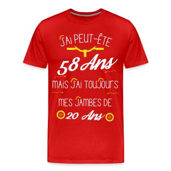 Cadeau 58 ans cycliste encore des jambes de 20 ans - T-shirt bio Premium Homme - rouge - Devant - Damien (186cm)