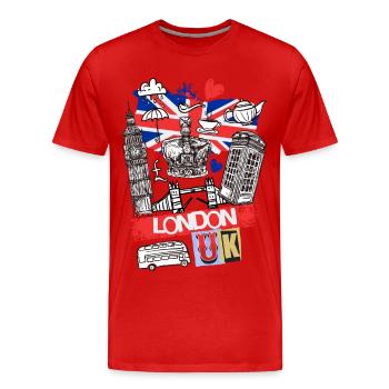 Londres, Angleterre, Royaume-Uni, ville Skyline, dessin animé - T-shirt bio Premium Homme - rouge - Devant - Damien (186cm)