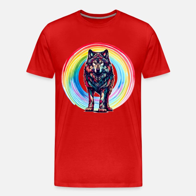 Wolf Wölfe Regenbogen - Männer Premium Bio T-Shirt - Rot