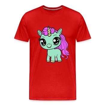 Bébé Licorne Licornes Enfant Enfants Enfant Enfant Cheval - T-shirt bio Premium Homme - rouge - Devant - Damien (186cm)