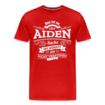 AIDEN, DER KATALYSATOR FÜR DEINEN ERFOLG - Männer Premium Bio T-Shirt - Rot - Vorne - Damien (186cm)