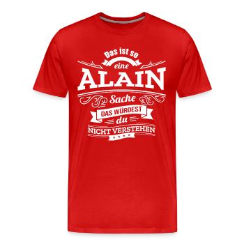ALAIN, DER KATALYSATOR FÜR DEINEN ERFOLG - Männer Premium Bio T-Shirt - Rot - Vorne - Damien (186cm)