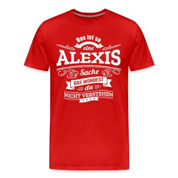 ALEXIS, DER KATALYSATOR FÜR DEINEN ERFOLG - Männer Premium Bio T-Shirt - Rot - Vorne - Damien (186cm)