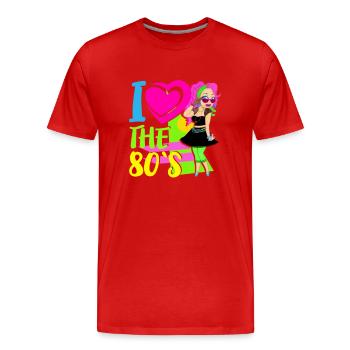 J'aime le coeur rétro des années 80 des années 80 - T-shirt bio Premium Homme - rouge - Devant - Damien (186cm)