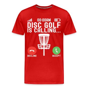 Disc Golf Disc Golfer - Men's Premium Organic T-Shirt - red - Front - Damien (186cm)
