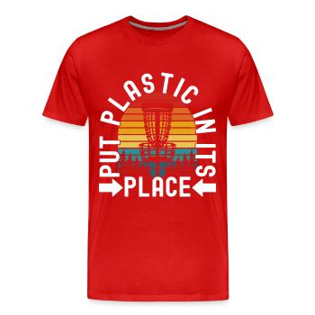 Disc Golf Disc Golfer - Men's Premium Organic T-Shirt - red - Front - Damien (186cm)