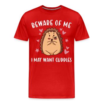 Hedgie Méfiez-vous de mon hérisson - T-shirt bio Premium Homme - rouge - Devant - Damien (186cm)