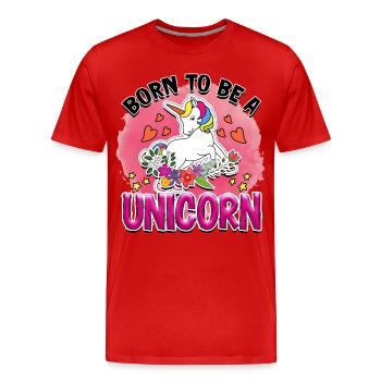 Né pour être une licorne - T-shirt bio Premium Homme - rouge - Devant - Damien (186cm)