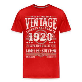 Legenden werden 1920 geboren - Männer Premium Bio T-Shirt - Rot - Vorne - Damien (186cm)