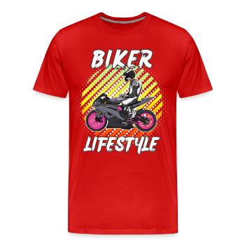 Moto Lifestyle / Moto / Moto motard - T-shirt bio Premium Homme - rouge - Devant - Damien (186cm)