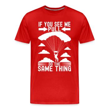 Parachute Parachutist - Men's Premium Organic T-Shirt - red - Front - Damien (186cm)