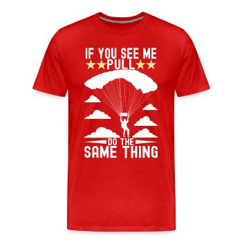 Parachute Parachutist - Men's Premium Organic T-Shirt - red - Front - Damien (186cm)