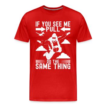 Parachute Parachutist - Men's Premium Organic T-Shirt - red - Front - Damien (186cm)