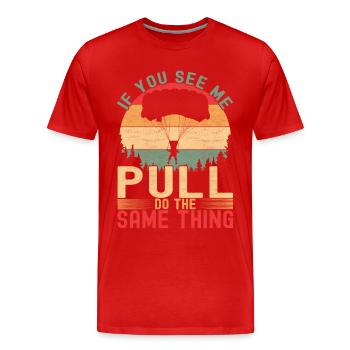 Parachute Parachutist - Men's Premium Organic T-Shirt - red - Front - Damien (186cm)