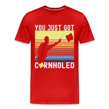Cornhole Spieler Cornhole Board - Männer Premium Bio T-Shirt - Rot - Vorne - Damien (186cm)
