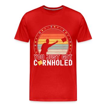 Cornhole Spieler Cornhole Board - Männer Premium Bio T-Shirt - Rot - Vorne - Damien (186cm)