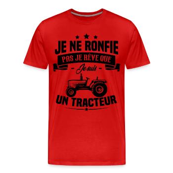 Je ne ronfle pas je rêve que je suis un tracteur - T-shirt bio Premium Homme - rouge - Devant - Damien (186cm)