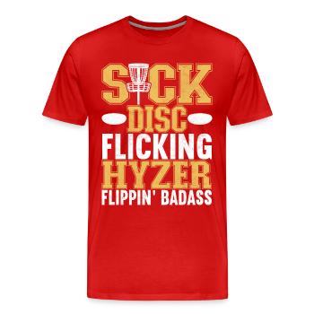 Disc Golf Disc Golfer - Men's Premium Organic T-Shirt - red - Front - Damien (186cm)