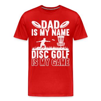 Disc Golf Disc Golfer - Men's Premium Organic T-Shirt - red - Front - Damien (186cm)