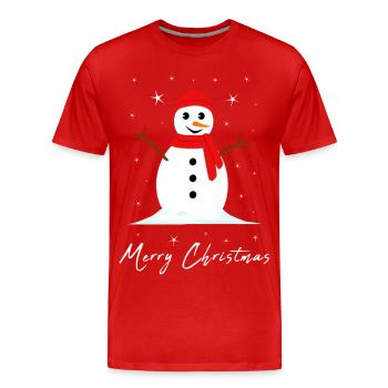 Bonhomme de neige Joyeux Noël - T-shirt bio Premium Homme - rouge - Devant - Damien (186cm)
