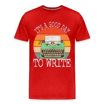 Author Writer Writer - Men's Premium Organic T-Shirt - red - Front - Damien (186cm)
