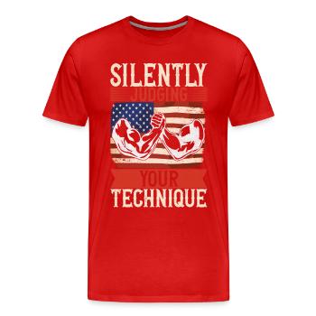 Arm wrestling arm wrestling - Men's Premium Organic T-Shirt - red - Front - Damien (186cm)