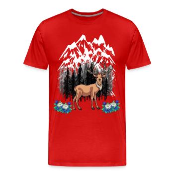 Waldtiere Rotwild Alpen Enzian Naturliebhaber - Männer Premium Bio T-Shirt - Rot - Vorne - Damien (186cm)