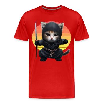 Ninja Cat Sunset - Men's Premium Organic T-Shirt - red - Front - Damien (186cm)
