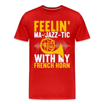 Horn Blechblasinstrument - Männer Premium Bio T-Shirt - Rot - Vorne - Damien (186cm)