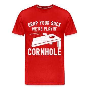 Cornhole Player Cornhole Board - Men's Premium Organic T-Shirt - red - Front - Damien (186cm)